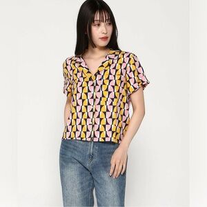 Banana Republic Factory Top Geometric Print Women Large Linen Blend Mod Colorful